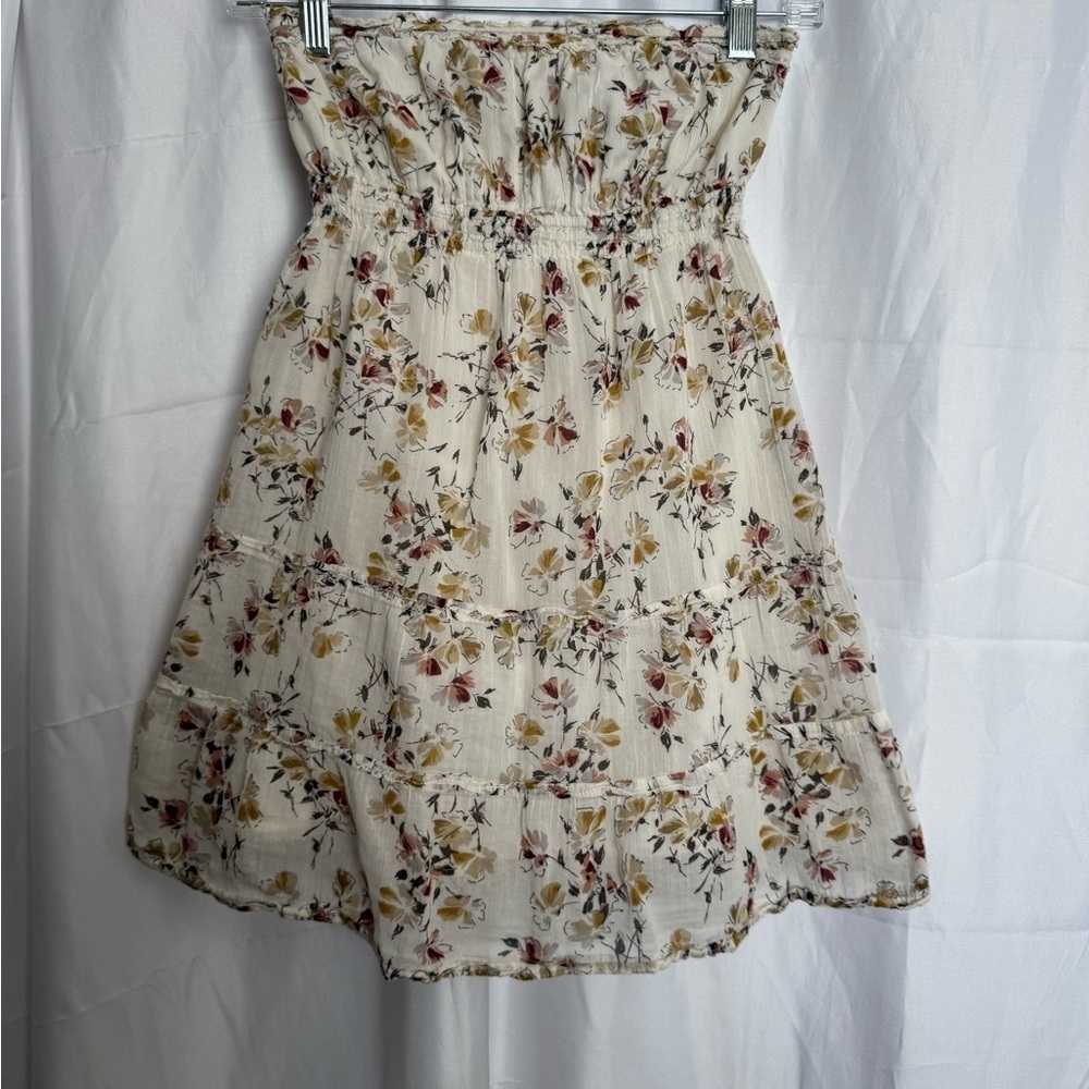Y2K Abercrombie & Fitch Floral Strapless Blouse - Cream and Red Size Medium